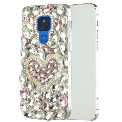 For Motorola Edge+ 2022 /Edge Plus Bling Clear Crystal 3D Full Diamonds Luxury Sparkle Rhinestone Hybrid Protective Pink Pearl Heart Phone Case Cover