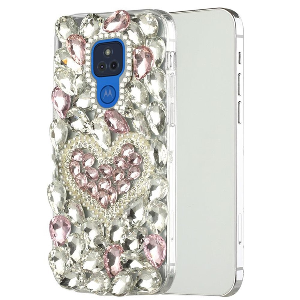 For Samsung Galaxy S21 Luxury Bling Clear Crystal 3D Full Diamonds Luxury Sparkle Rhinestone Hybrid Protective Pink Pearl Heart Phone Case Cover