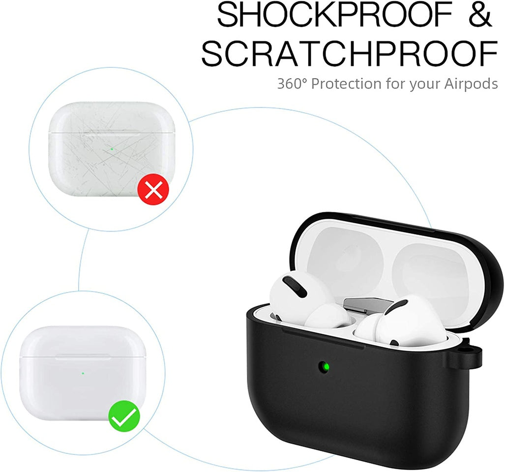 For Apple AirPods Pro Full Protective Silicone TPU Skin Accessories with Keychain [Front LED Visible] Hybrid Shockproof Black