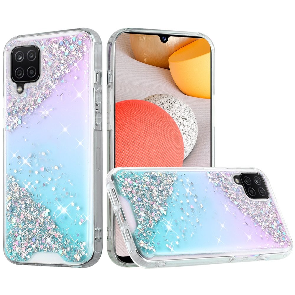 For Samsung Galaxy A42 5G Pattern Clear Design Transparent Glitter Bling Hybrid Plastic Hard Back TPU Bumper Rubber  Phone Case Cover