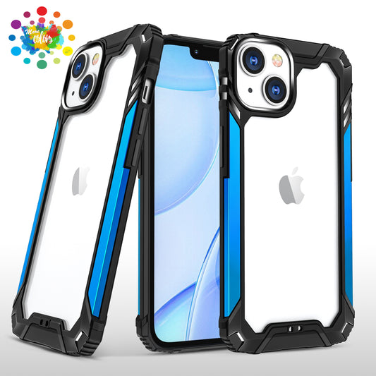 For Apple iPhone 11 (6.1") Metal Frame Transparent Hybrid Rubber TPU + Hard PC Color Bumper Frame Shockproof  Phone Case Cover