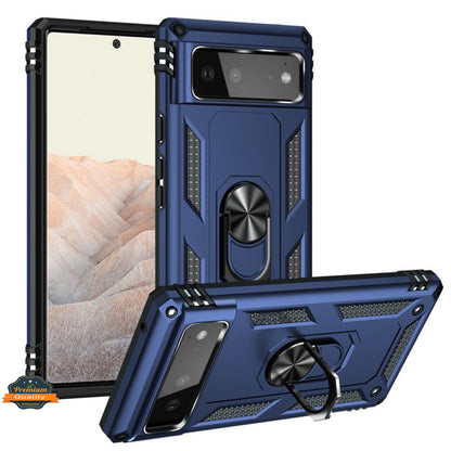 For Google Pixel 6 /6 Pro Shockproof Tuff Hybrid Dual Layer PC + TPU with 360° Ring Stand Metal Kickstand Heavy Duty Armor Shell  Phone Case Cover