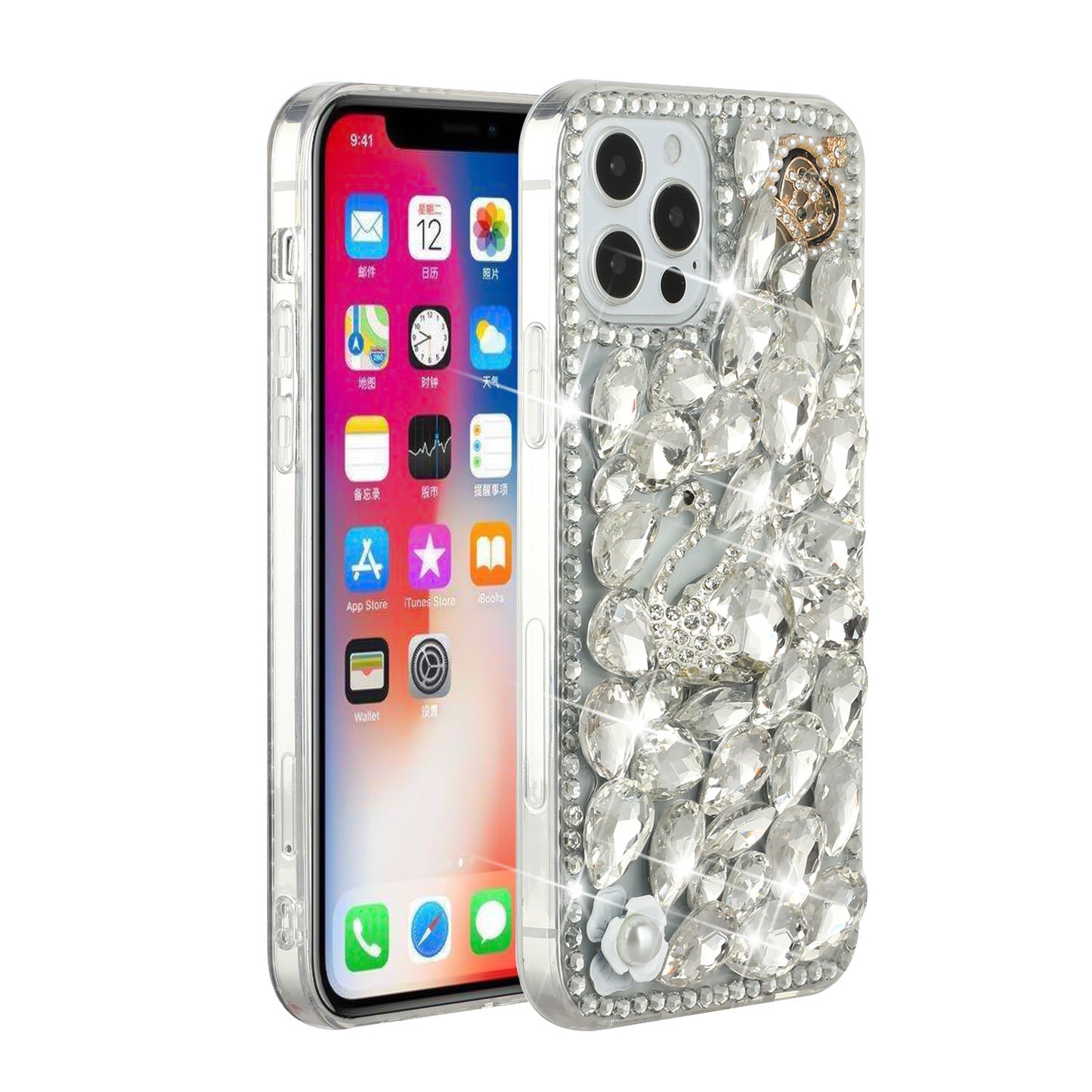 For Apple iPhone 11 (6.1") Bling Clear Crystal 3D Full Diamonds Luxury Sparkle Rhinestone Hybrid Protective  Phone Case Cover