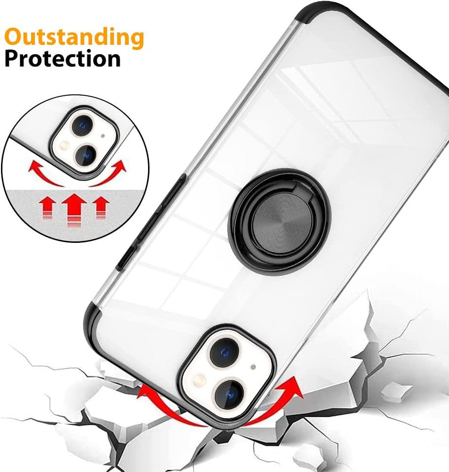 For Apple iPhone 11 (6.1") Transparent Hybrid PC Magnetic Ring Stand (work with Car Mount) Detachable Frame Bumper  Phone Case Cover