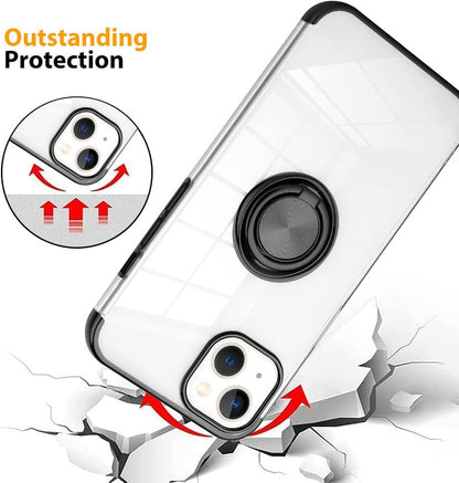 For Apple iPhone 11 (6.1") Transparent Hybrid PC Magnetic Ring Stand (work with Car Mount) Detachable Frame Bumper  Phone Case Cover