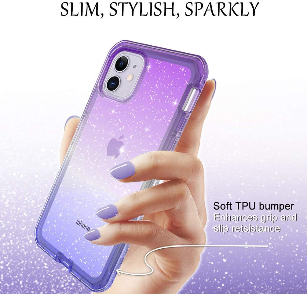 For Apple iPhone 13 Pro Max Mini Clear Gradient Glitter Bling Sparkly Hybrid Hard PC Soft TPU Bumper and Front Frame Drop Protective  Phone Case Cover