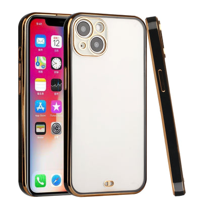 For Apple iPhone 13 Pro Max (6.7") Slim Hybrid Gold Plated Chrome Transparent Rubber Gummy Hard PC TPU Protective  Phone Case Cover