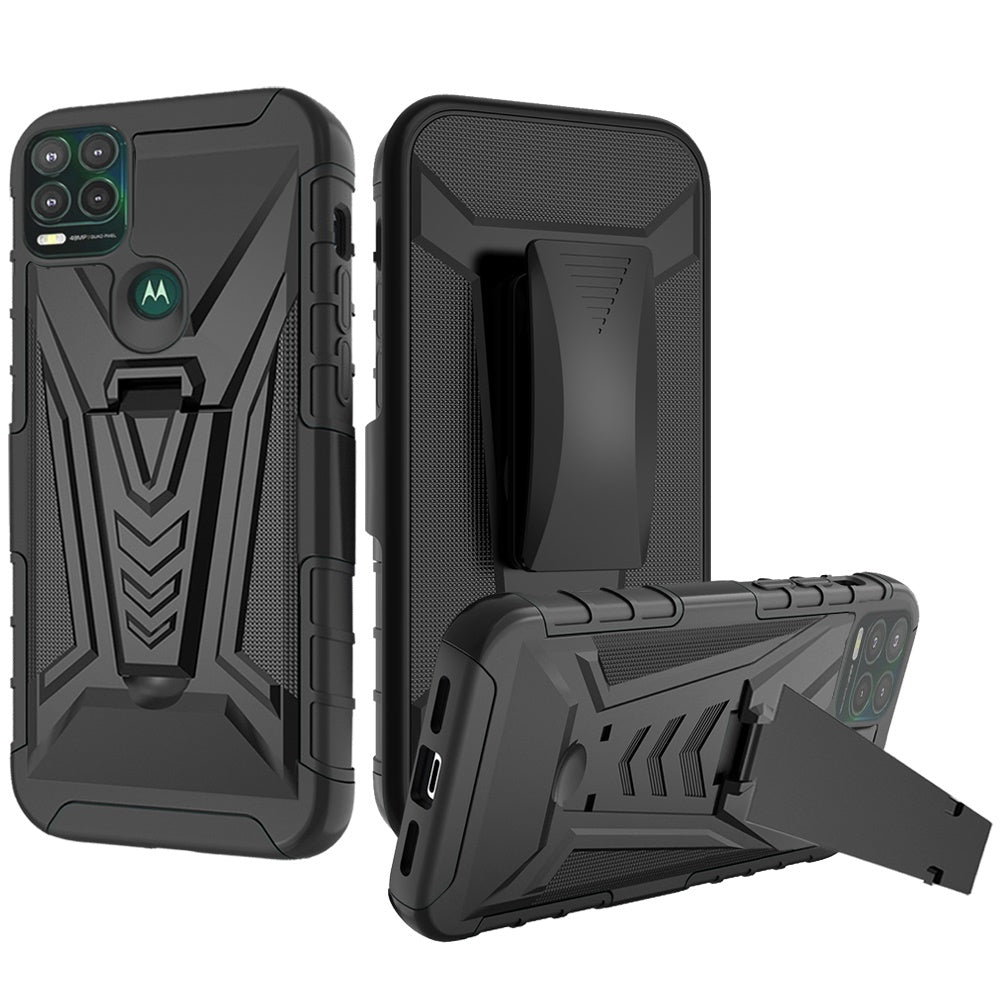 For TCL 30V 5G Combo 3 in 1 Rugged Swivel Belt Clip Holster Heavy Duty Tuff Hybrid Armor Rubber TPU with Kickstand Stand Black Phone Case Cover