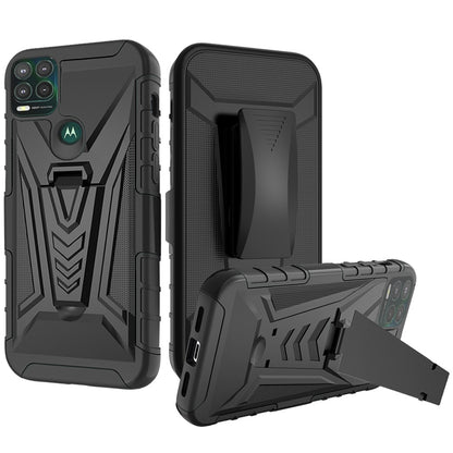 For Motorola Moto G 5G UW (Verizon) 3 in 1 Rugged Belt Clip Holster Heavy Duty Hybrid Tough Armor Rubber with Kickstand Stand Black Phone Case Cover