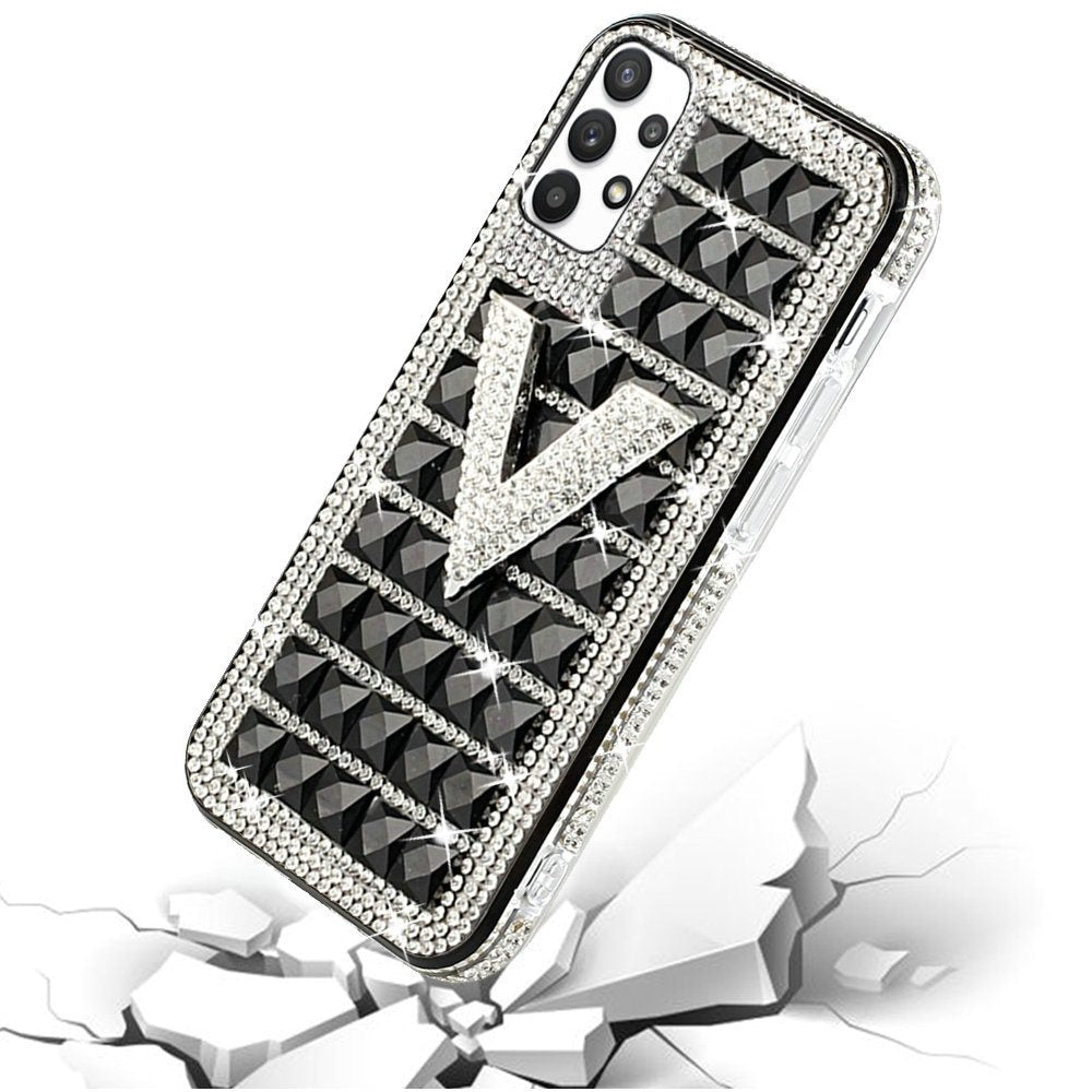 For Apple iPhone 12 Pro Max (6.7") Fashion Luxury 3D Bling Diamonds Rhinestone Jeweled Ornament Shiny Crystal Hybrid Hard  Phone Case Cover