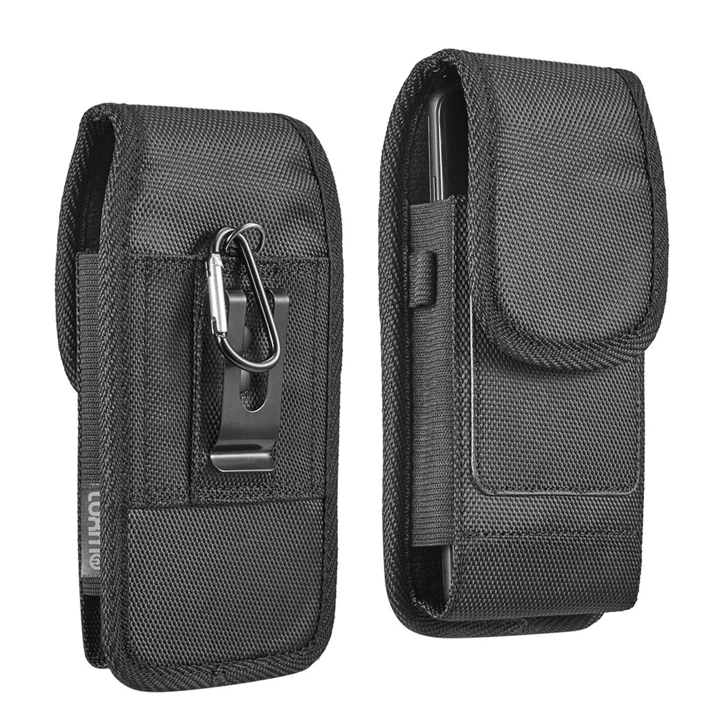 For Nokia C200 Universal Nylon Pouch Case Vertical Phone Holster with Dual Card Slots, Pen Holder, Belt Clip Loop & Hook Cover [Black]