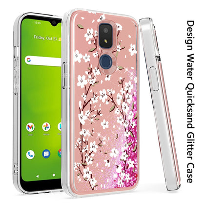 For Apple iPhone 11 (6.1") Floral Design Quicksand Water Flowing Liquid Floating Sparkle Glitter Bling Hybrid  Phone Case Cover