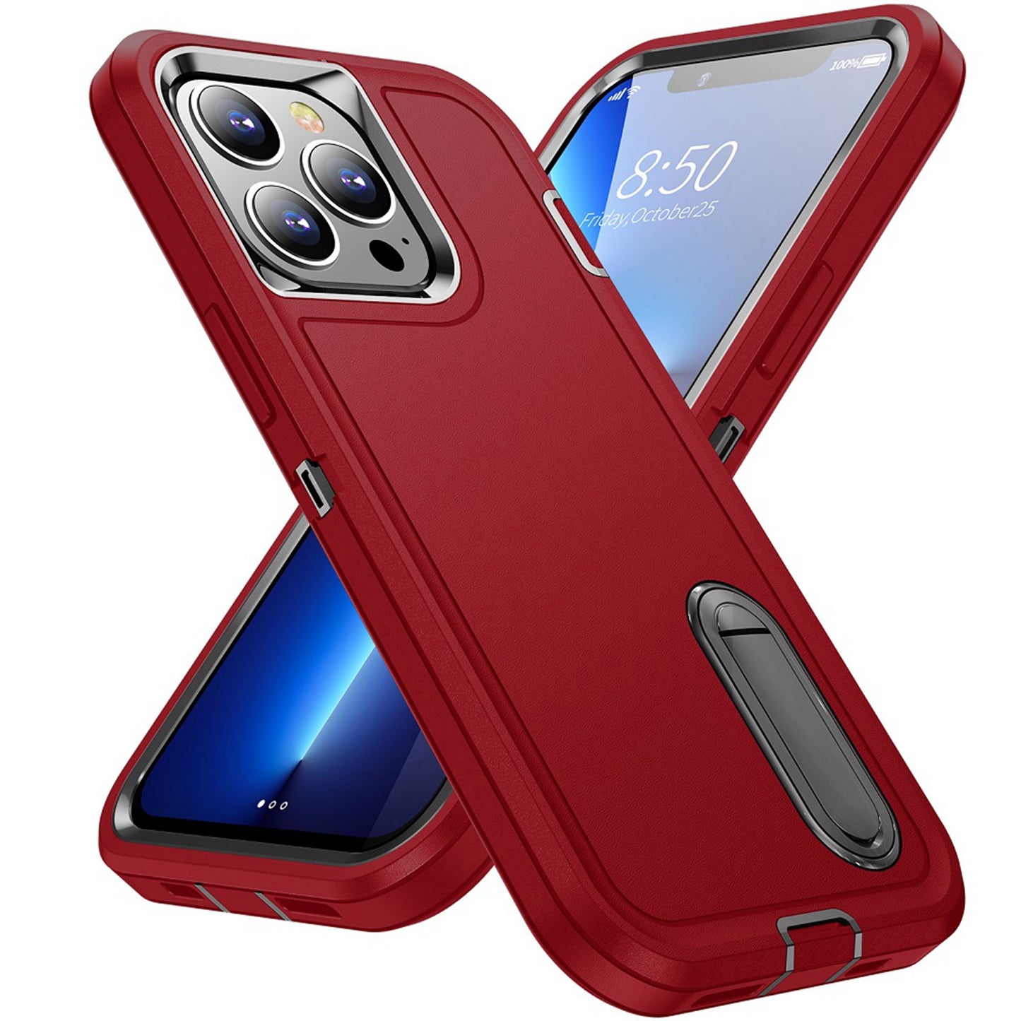 For Apple iPhone 11 (6.1") Hybrid 3 Layers 3in1 Hard PC Shockproof with Kickstand Heavy Duty TPU Rubber Anti-Drop  Phone Case Cover