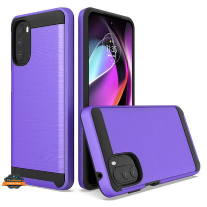 For Motorola Moto G 5G 2022 Slim Rugged TPU Hard PC Brushed Metal Texture Hybrid Dual Layer Armor Shock Absorbing  Phone Case Cover