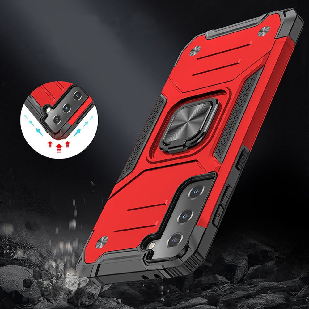 For Samsung Galaxy S20 Armor Hybrid with Ring Stand Holder Kickstand Shockproof Heavy-Duty Durable Rugged 2in1 Red Phone Case Cover