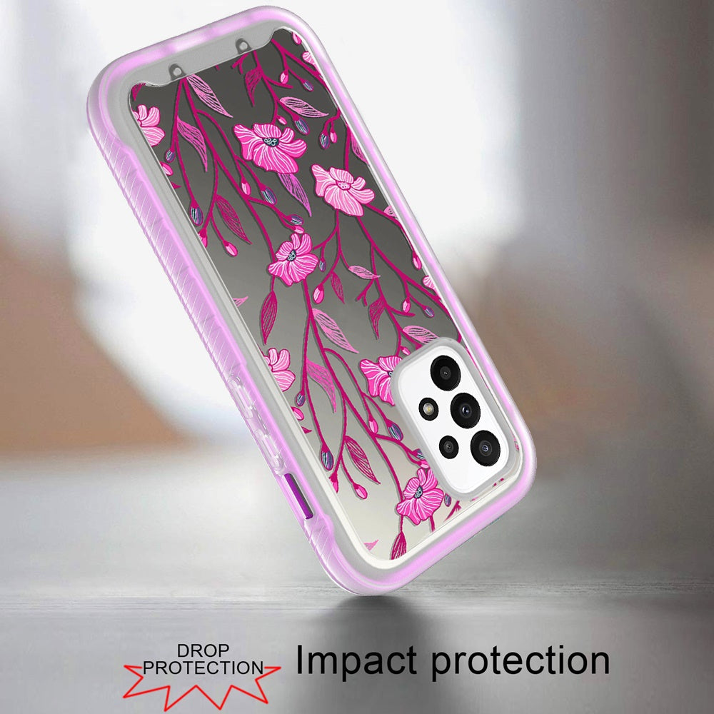 For OnePlus 10T 5G Stylish Flower Design 2in1 Hybrid Dual Layer Armor Hard PC Rubber TPU Shockproof Front Frame Exotic Purple Floral Phone Case Cover