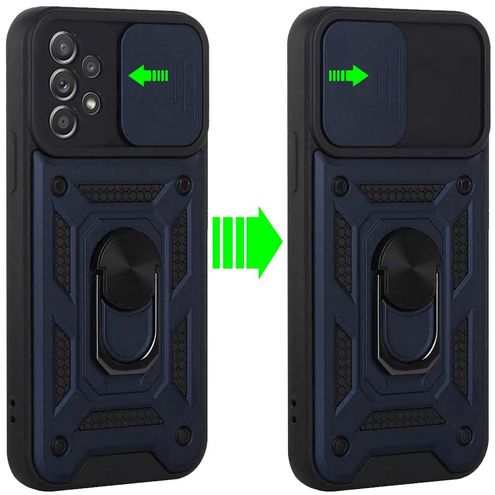 For Samsung Galaxy A32 4G (Not for 5G) Hybrid Cases with Slide Camera Lens Cover and Ring Holder Kickstand Rugged Dual Layer  Phone Case Cover