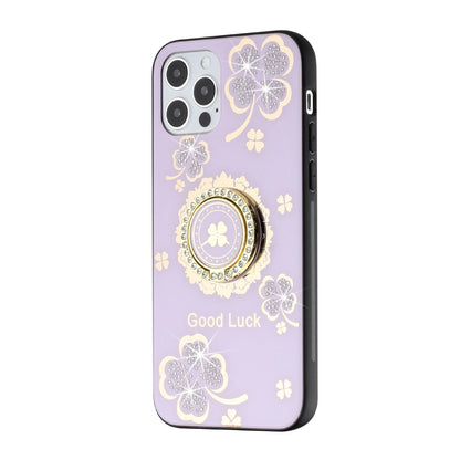 For OnePlus Nord N20 5G Diamond Bling Sparkly Glitter Ornaments Hybrid with Ring Kickstand Rugged Fashion Purple Good Luck Floral Phone Case Cover