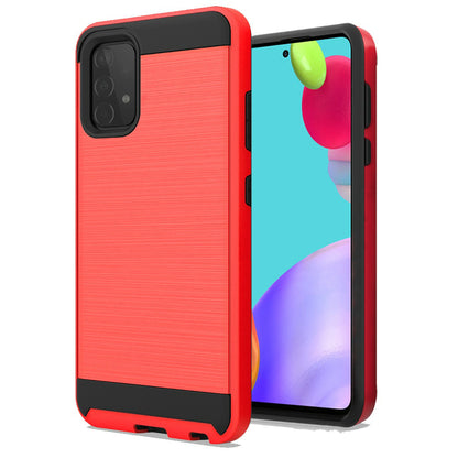 For Samsung Galaxy A71 5G Hybrid Rugged Brushed Metallic Design [Soft TPU + Hard PC] Dual Layer Shockproof Armor Impact Slim Red Phone Case Cover