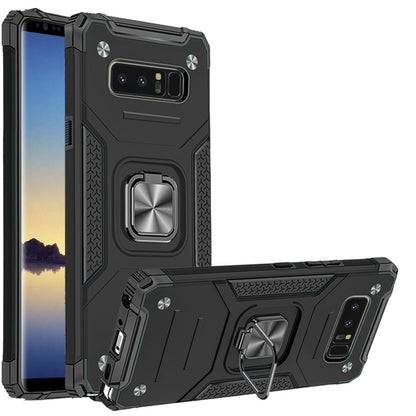 For Samsung Galaxy Note 8 Armor Hybrid with Ring Holder Kickstand Shockproof Heavy-Duty Durable Rugged Dual Layer Black Phone Case Cover