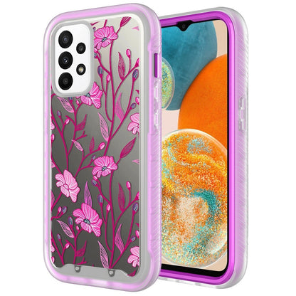 For OnePlus 10T 5G Stylish Flower Design 2in1 Hybrid Dual Layer Armor Hard PC Rubber TPU Shockproof Front Frame Exotic Purple Floral Phone Case Cover