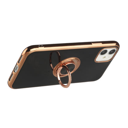 For Apple iPhone 11 (6.1") Slim Hybrid Metal Finger Ring Stand Electroplated Edges TPU Frame Shock-Absorption Bumper  Phone Case Cover