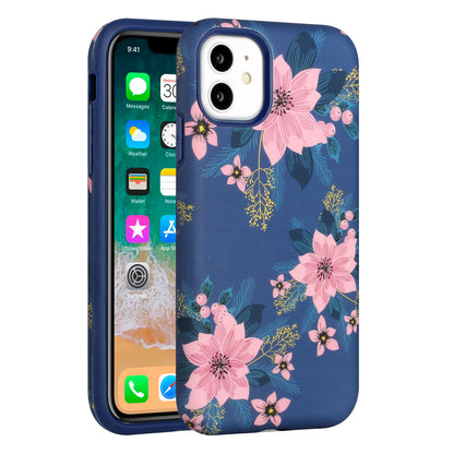 For Apple iPhone 11 (6.1") Bliss Floral Stylish Design Hybrid Rubber TPU Hard PC Shockproof Armor Rugged Slim Fit  Phone Case Cover