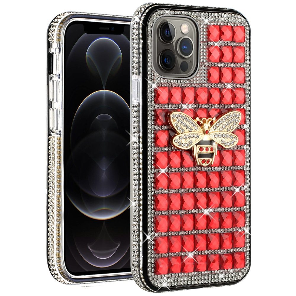 For Apple iPhone 12 Pro Max (6.7") Fashion Luxury 3D Bling Diamonds Rhinestone Jeweled Ornament Shiny Crystal Hybrid Hard  Phone Case Cover