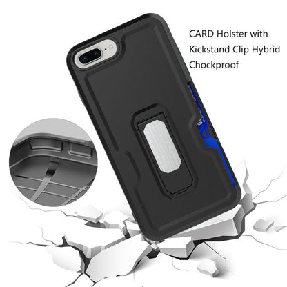 For Apple iPhone 8 Plus/7 Plus/6 6S Plus Armor Belt Clip with Credit Card Holder ID Slot, Holster, Kickstand Heavy Duty Hybrid Black Phone Case Cover