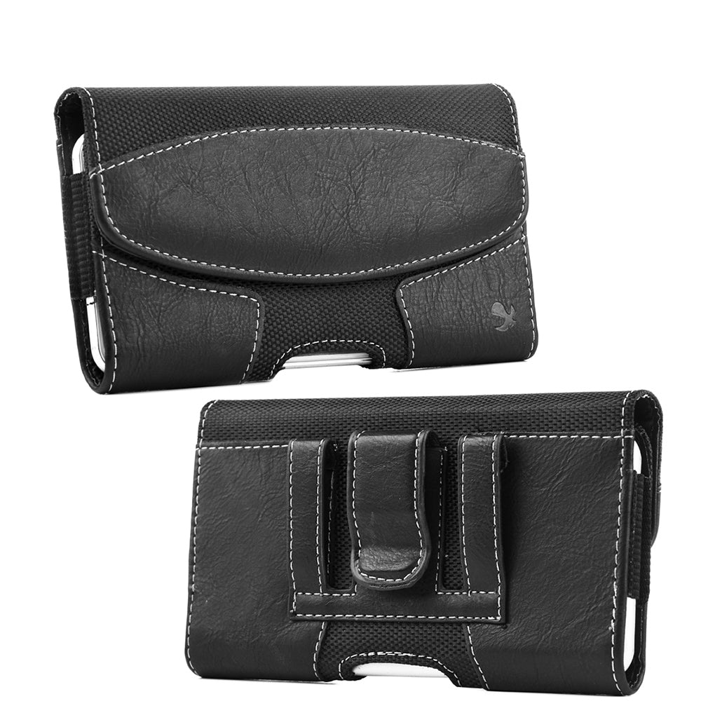 For Nokia C200 Horizontal Universal Pouch Case PU Leather Cell Phone Holster with Belt Clip and Card Slot Pocket Cover [Black]