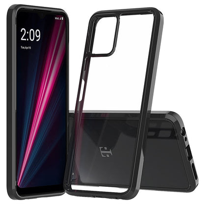 For T-Mobile Revvl 6 Pro 5G Hybrid Crystal Clear Transparent Shock-Absorption Bumper with TPU + Hard PC Back Frame Black Phone Case Cover