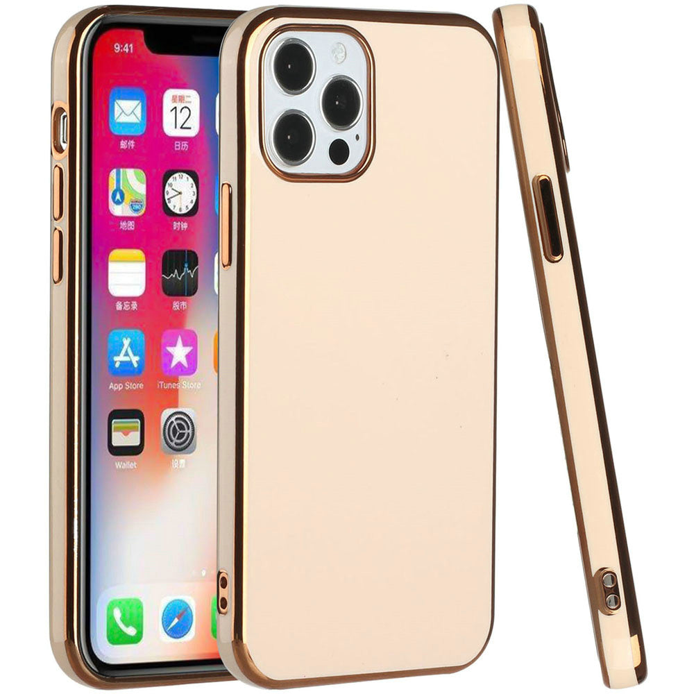 For Apple iPhone 8 Plus/7 Plus/6 6S Plus Electroplated Fashion Solid Gold Frame Hybrid Rubber TPU Hard PC Slim Fit  Phone Case Cover