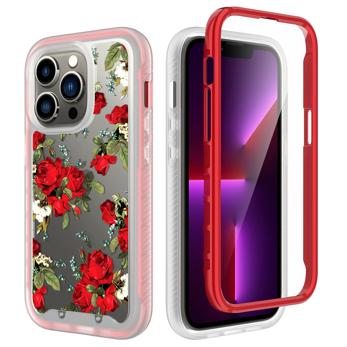 For Apple iPhone 13 Pro Max 6.7" Stylish Design 2in1 Hybrid Armor Hard Rubber TPU Shockproof Front Frame Bumper  Phone Case Cover