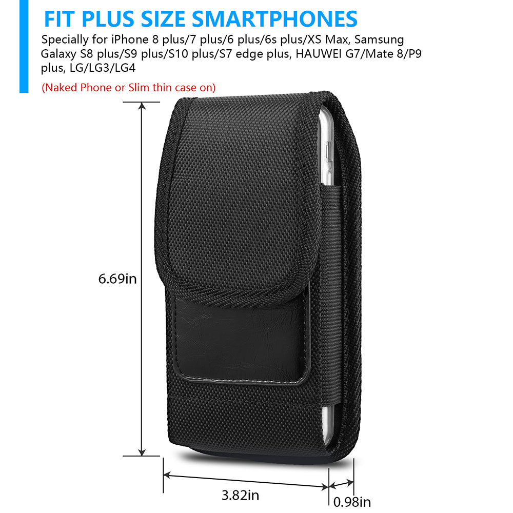 Universal 5.5" Vertical Nylon Cell Phone Holster Pouch Carrying Case, Belt Clip Loop & Carabiner Fit Apple iPhone Samsung Galaxy LG Moto All Mobile phones Universal Pouch [Black]