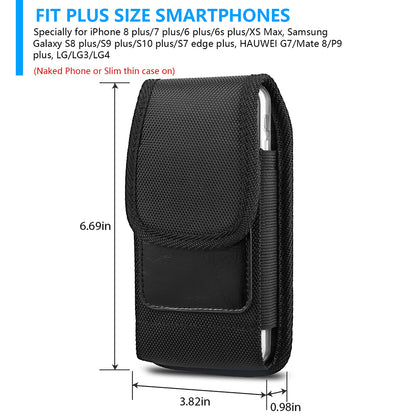 Universal 5.5" Vertical Nylon Cell Phone Holster Pouch Carrying Case, Belt Clip Loop & Carabiner Fit Apple iPhone Samsung Galaxy LG Moto All Mobile phones Universal Pouch [Black]