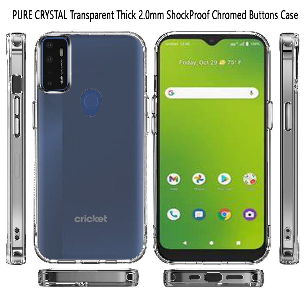 For Cricket Dream 5G Hybrid HD Crystal Clear Hard PC Back Gummy TPU Frame Bumper Slim 2.0mm with Chromed Buttons Transparent Phone Case Cover