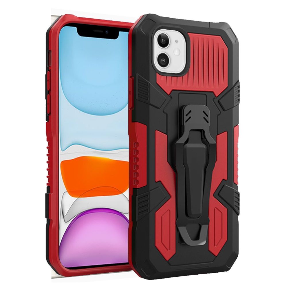 For Apple iPhone 13 Pro Max (6.7") Rugged Heavy Duty Dual Layers Hybrid Shockproof Protective with Metal Clip Holder & Kickstand  Phone Case Cover