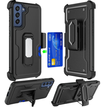 For Samsung Galaxy S22 Armor Belt Clip with Credit Card Holder, Holster, Kickstand Protective Full Body Heavy Duty Hybrid  Phone Case Cover