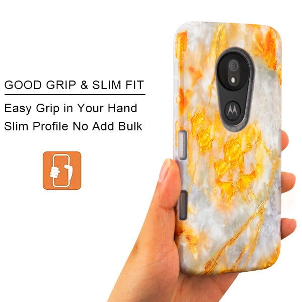 For Motorola Moto E6 Slim Hybrid Dual Layer Shockproof Hard TPU Marbling Graphic Fashion Design Yellow Gray Marble Phone Case Cover