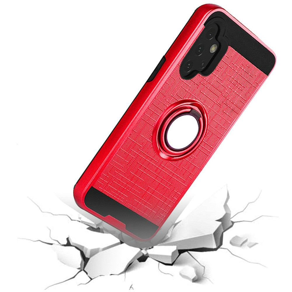 For Apple iPhone 13 Pro Max (6.7") Hybrid Ring Stand Brushed with 360 Rotating Ring Magnetic Bracket Dual Layer TPU Armor Texture Rugged  Phone Case Cover