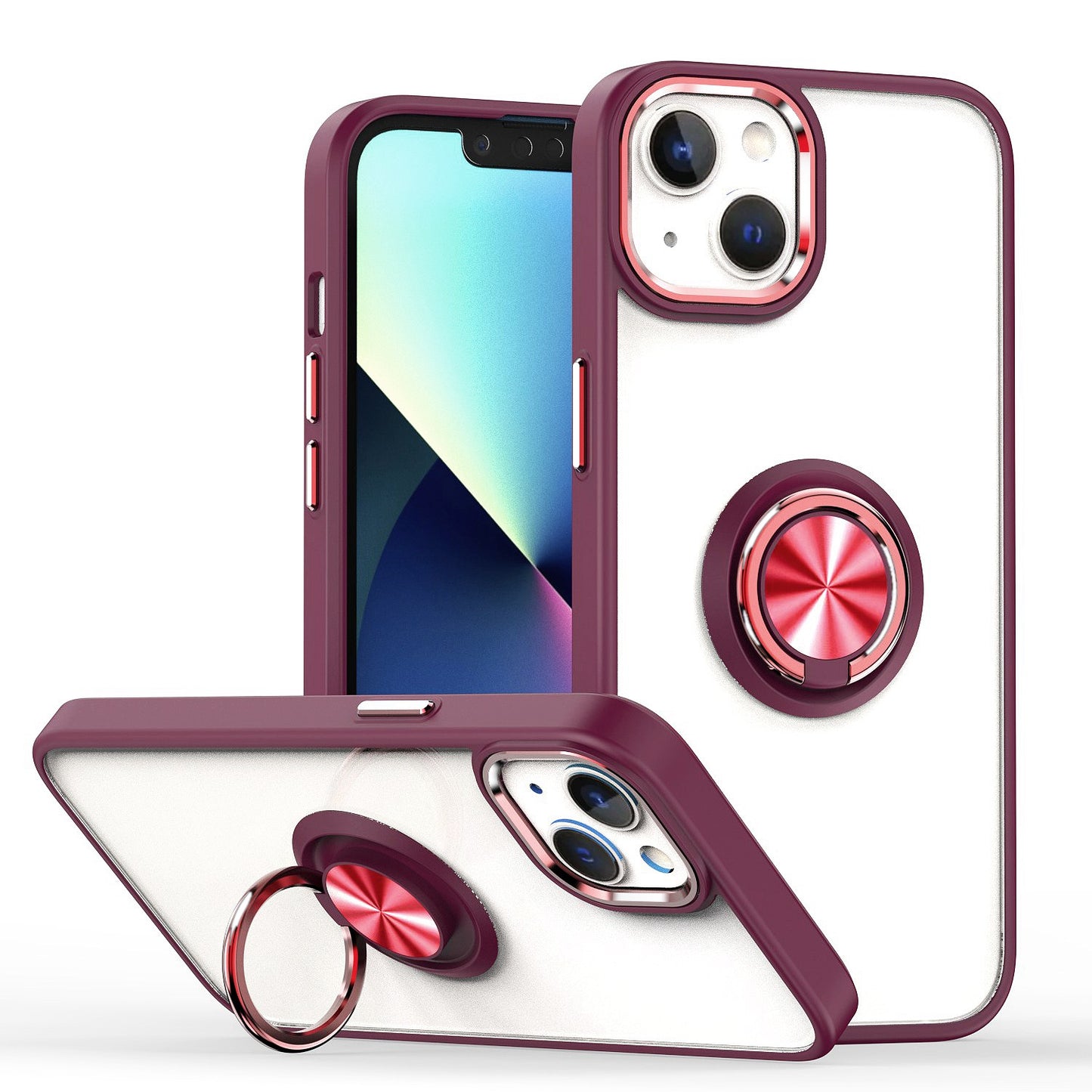 For Apple iPhone 11 (6.1") Slim Transparent Shockproof Hybrid Chromed with Magnetic Ring Stand Holder  Phone Case Cover