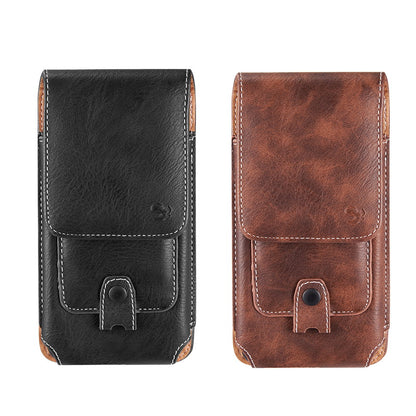 For Samsung Galaxy A23 5G Universal Vertical Leather Case Holster with Credit Card Holder, Belt Loop & Carabiner Carrying Phone Pouch [Brown]