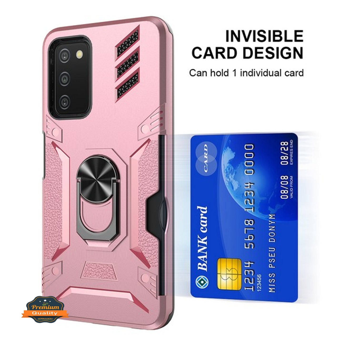 For Samsung Galaxy A03S Invisible Wallet Credit Card Holder with Ring Stand Kickstand Heavy Duty Slim Shockproof Hybrid  Phone Case Cover