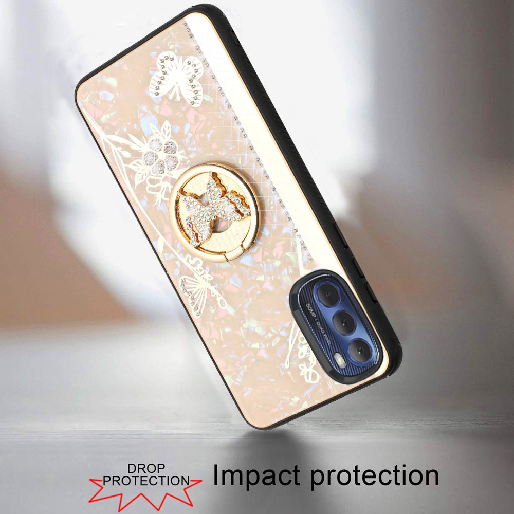 For Samsung Galaxy S22 /Plus Ultra Diamond Bling Sparkly 3D Ornaments Engraving Hybrid with Ring Stand Holder Rugged Fashion  Phone Case Cover