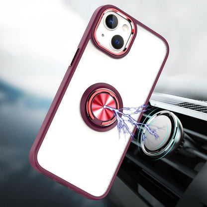 For Apple iPhone 11 (6.1") Slim Transparent Shockproof Hybrid Chromed with Magnetic Ring Stand Holder  Phone Case Cover