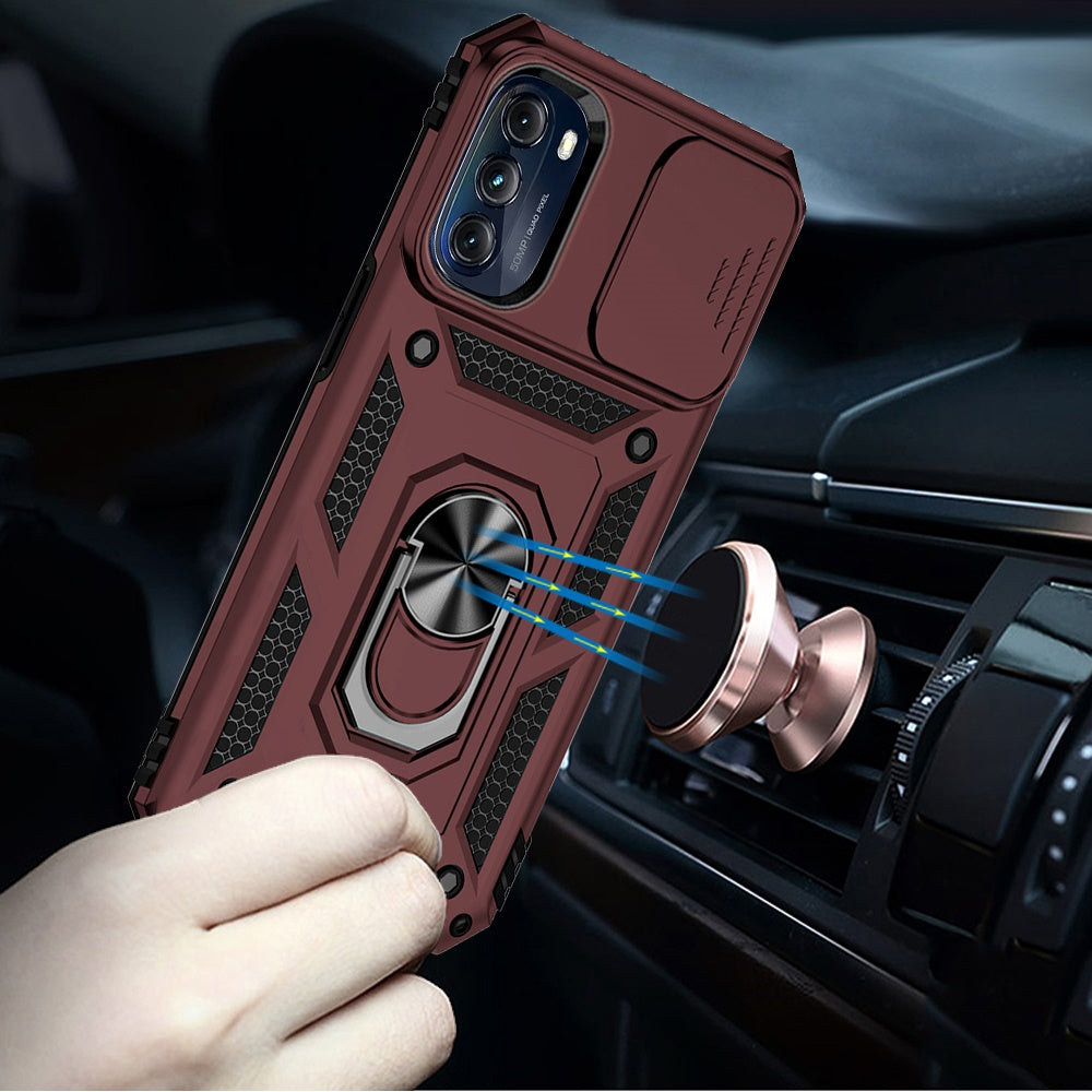 For Apple iPhone 11 (6.1") Hybrid Case with Camera Lens Protection & 360° Rotate Ring Kickstand, Soft Edge TPU Hard Bumper Burgundy Phone Case Cover