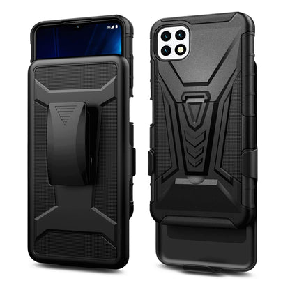 For T-Mobile Revvl 6 Pro 5G Hybrid Belt Clip Holster with Built-in Kickstand, Heavy Duty Protective Shock Absorption Armor Black Phone Case Cover