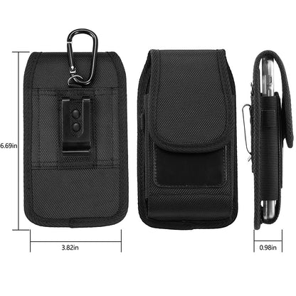 For Nokia C200 Universal Vertical Nylon Case Holster with 2 Card Slots, Pen Holder, Belt Clip Loop & Hook Carrying Phone Pouch [Black]