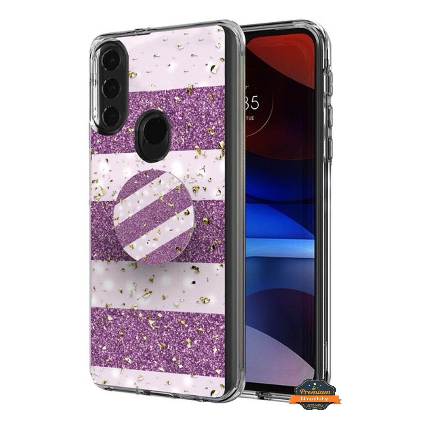 For Motorola Moto G Pure Elegant Pattern Design Bling Glitter Hybrid Cases with Ring Stand Pop Up Finger Holder Kickstand  Phone Case Cover