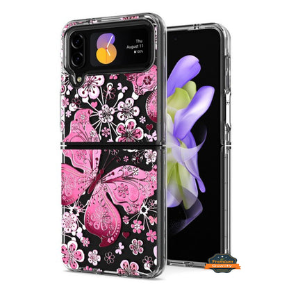 For Samsung Galaxy Z Flip 4 5G Hybrid Trendy Image Patterns Design Transparent Hard Back Shockproof TPU Rubber  Phone Case Cover